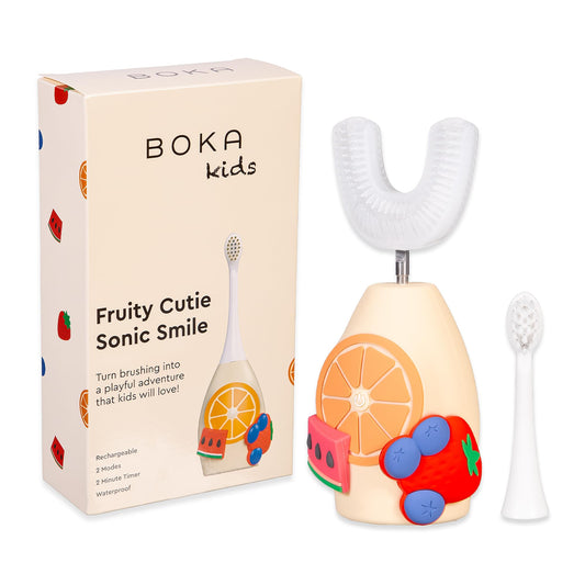Boka Kids Sonic Electric Toothbrush - Rechargeable Sonic Powered Toothbrush - Food Grade Silicone Bristles for Deep Cleaning - Dentist Recommended Oral Care - U Brush and Nylon Brush Set