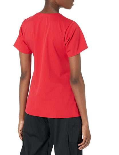 WonderWink Womens Four Pocket V-Neck Top Medical Scrubs Shirt, Red, Medium US
