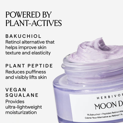 HERBIVORE Moon Dew 1% Bakuchiol + Peptides Retinol Alternative Anti Aging Eye Cream Reduces Fine Lines, Wrinkles & Puffiness, Plant-based, Vegan, Cruelty-free, 15mL / 0.5 oz