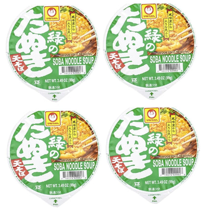Japanese Instant Noodle Bowl Variety Pack, Soba Soup Set, Midori Tanuki, 4 Bowls Total, Made in Japan,Yummy-Yamaguchi