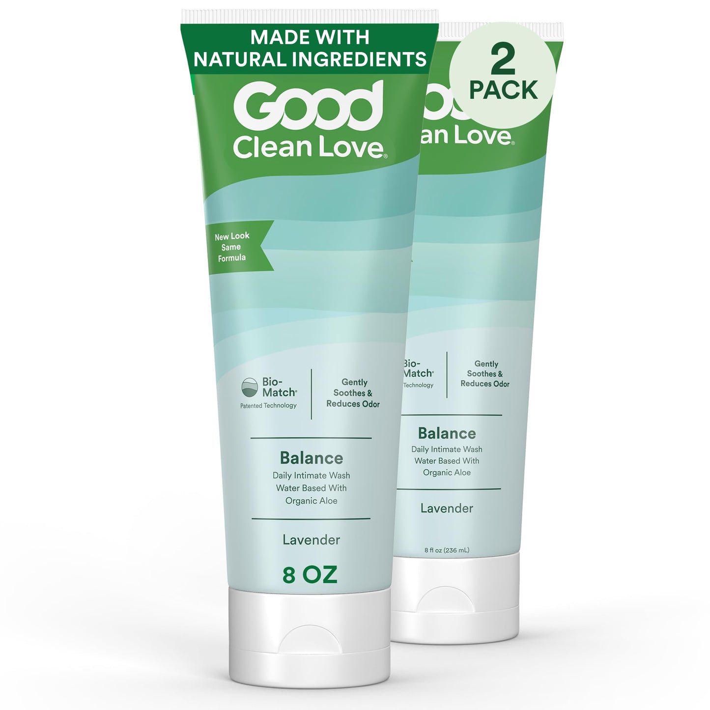 Good Clean Love Balance Feminine Wash, pH-Balanced Vaginal Moisturizer Cleanser for Women with Natural Ingredients, Gentle Cleansing Feminine Care Product, Reduces Vaginal Dryness & Odor, 8Oz (2-Pack)