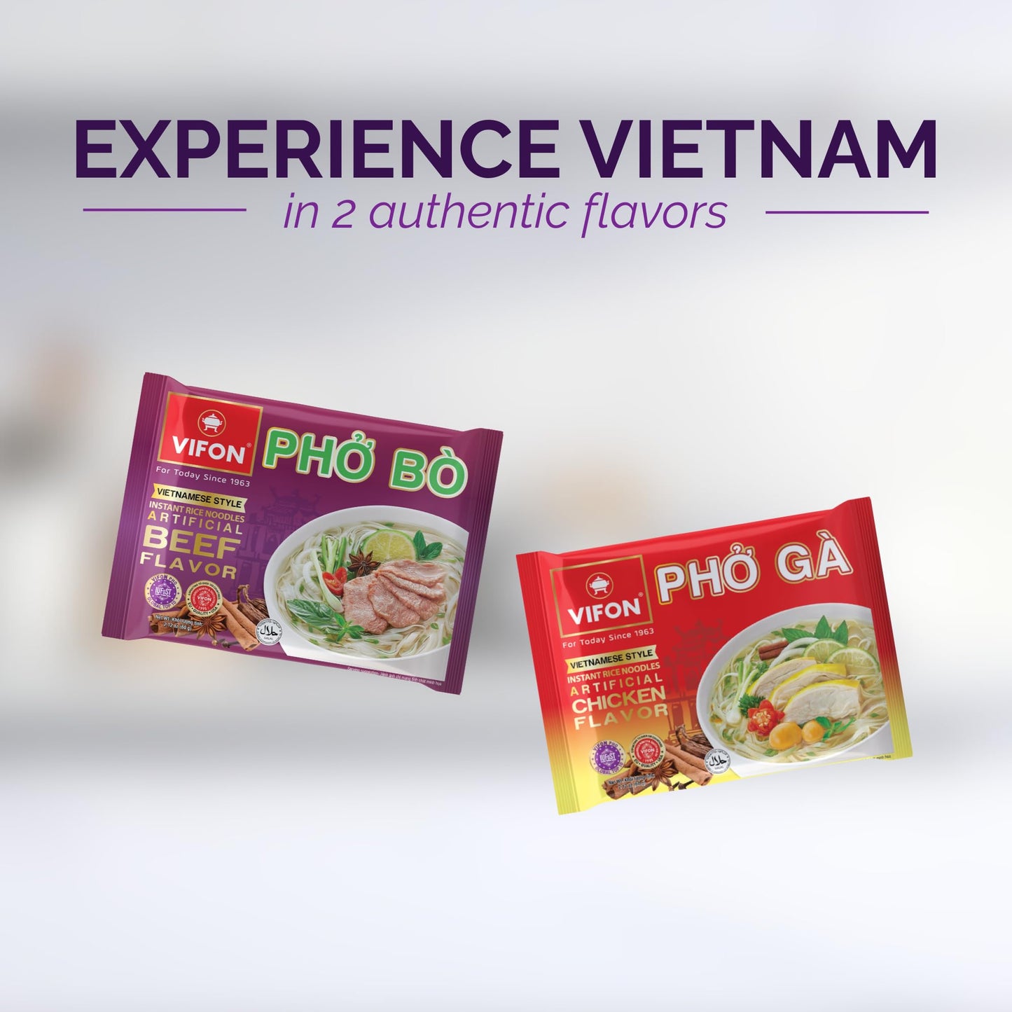 VIFON Phở Bò Vietnamese Style Instant Rice Noodles, 2.11 oz (Pack of 4) | Halal Certified | Authentic Vietnamese Phở | Ready in 3 Minutes
