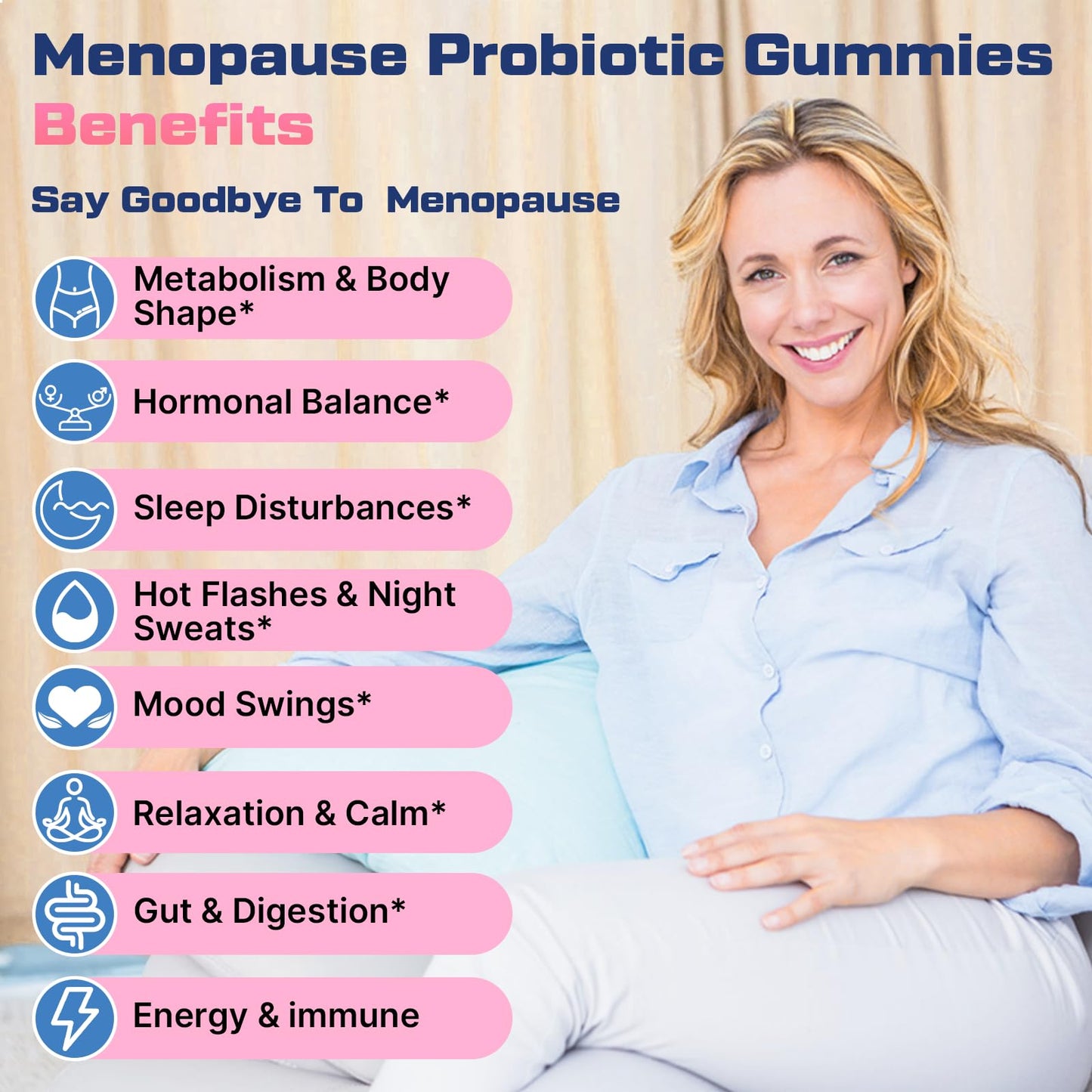 Menopause Supplements for Women Gummies, 16-in-1 Probiotic, Black Cohosh & Ashwagandha for Menopause Relief, Hot Flashes, Hormone Harmony, Mood Swings, Belly Burner* & Gut, Sugar-Free - 60 Gummies