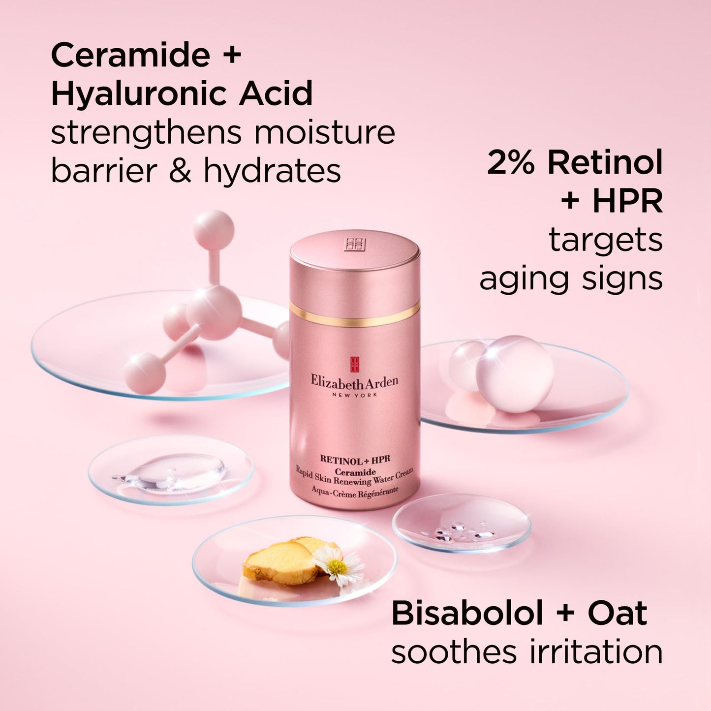 Elizabeth Arden Retinol + HPR Ceramide Rapid Skin Renewing Water Cream Face Moisturizer, Anti-Aging Wrinkle Treatment, Niacinamide, Hyaluronic Acid, Ceramides & Peptides, 1.7 fl oz