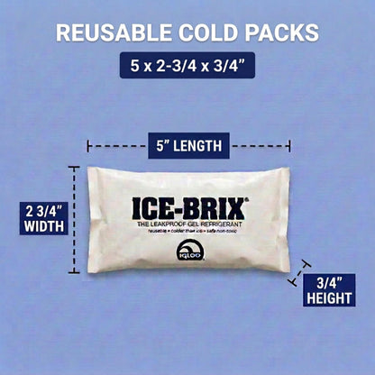 ICE-BRIX Ice Packs for Shipping 5 X 2 3/4" (96 Pack Bulk) Food-Safe Reusable Refrigerant Gel Ice Packs for Lunch Boxes, Coolers & Mailing Perishables; Instant Cold Packs for Shipping