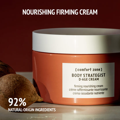 Body Strategist D-Age Cream, Firming Body Lotion, Elasticizing Toning Treatment, Organic Tamanu Oil, Anti-Aging for Loss of Firmness, Dry Skin, Vegan, Made in Italy, 6.36 Oz