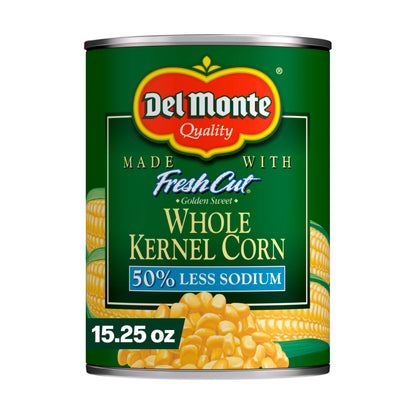Del Monte Fresh Cut 50% Less Sodium Golden Sweet Whole Kernel Corn, 15.25 oz. Can, Canned Vegetables