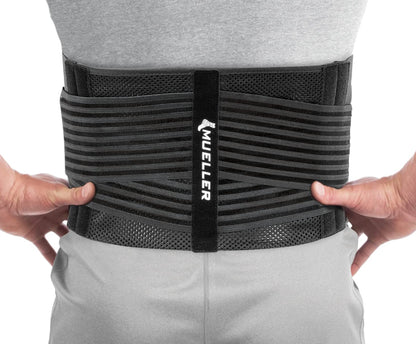 MUELLER Esports Medicine 4-in-1 Lumbar Back Brace with Hot/Cold Pack, Belt, Back Pain Relief Support for Men and Women, Ideal for Upper and Lower Back Pain, Sciatica, Black