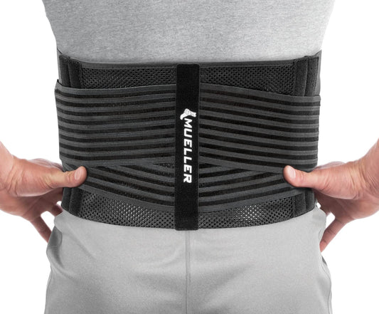 MUELLER Esports Medicine 4-in-1 Lumbar Back Brace with Hot/Cold Pack, Belt, Back Pain Relief Support for Men and Women, Ideal for Upper and Lower Back Pain, Sciatica, Black