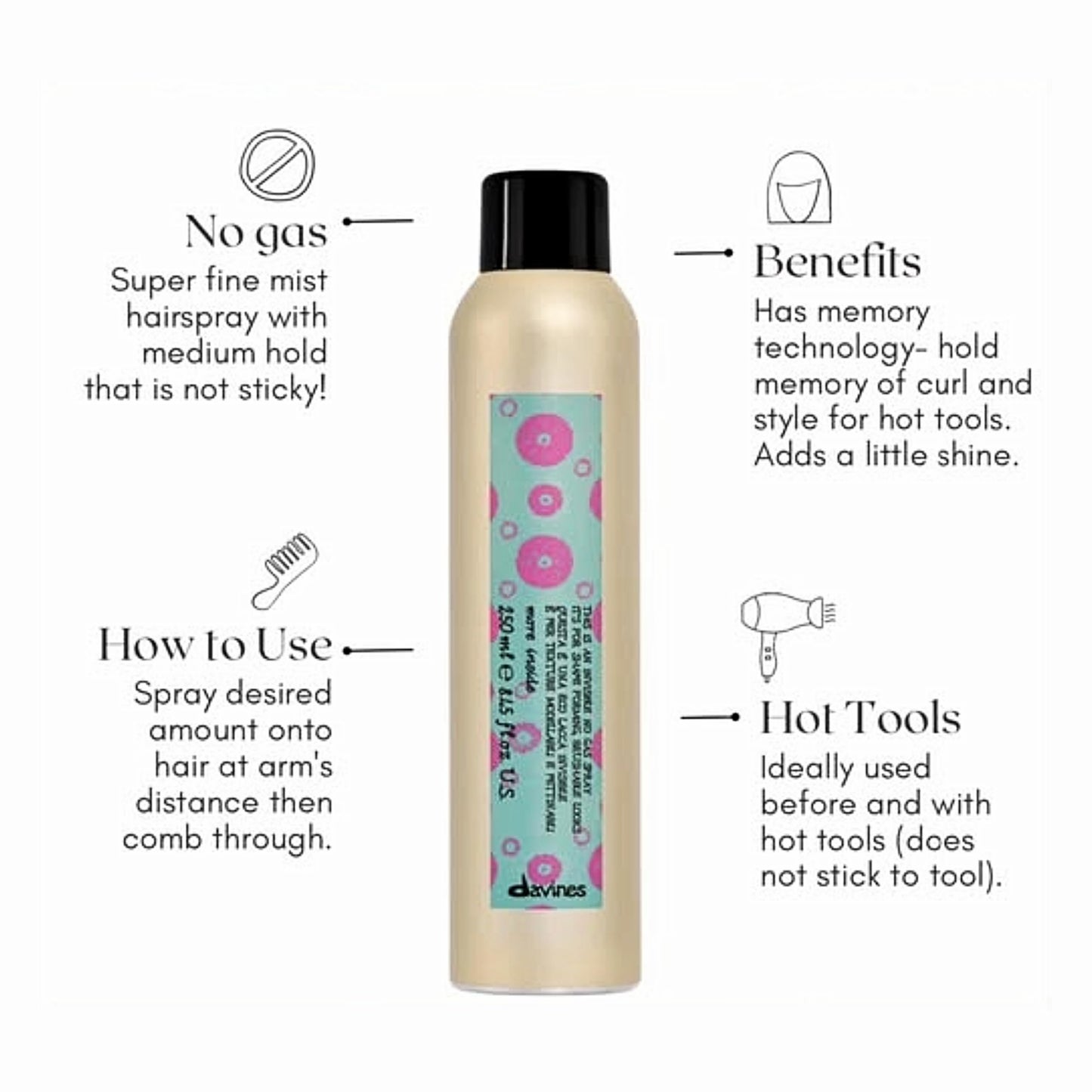 Davines This Is An Invisible No Gas Spray, Medium Hold Natural Finish - Non-Aerosol Spray for Brushable Hold - Fast Drying & Humidity Resistant, 8.45 Fl Oz