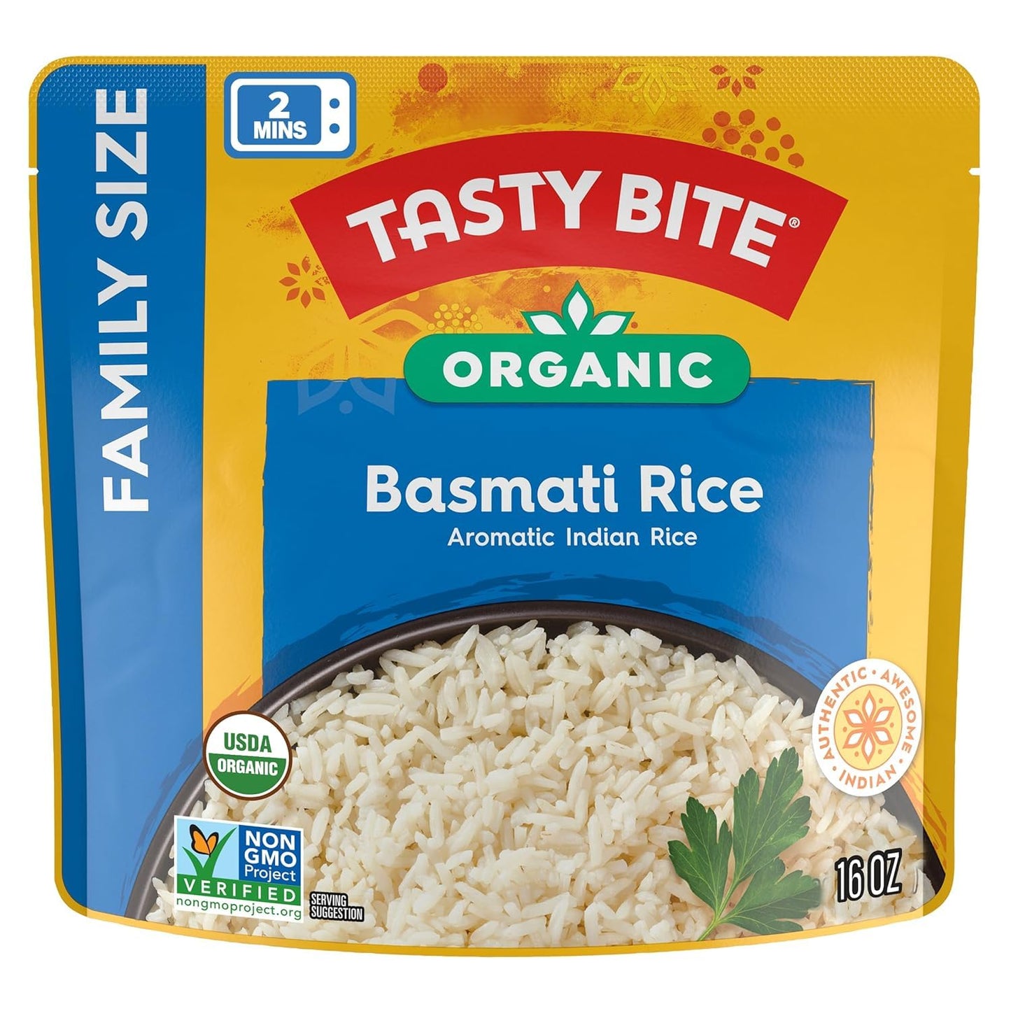 Tasty Bite Organic Basmati Rice, Family Size 16 Ounce, Ready to Eat, Microwavable, Vegan, Gluten-Free (Pack of 6)