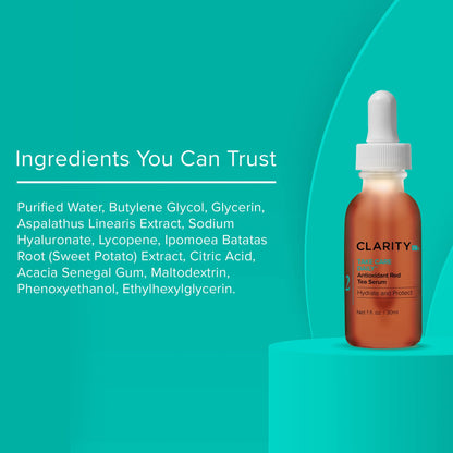 ClarityRx Take Care Daily Antioxidant Red Tea Face Serum, Natural Plant-Based Hydrating & Anti-Aging Facial Treatment for Environmental Protection