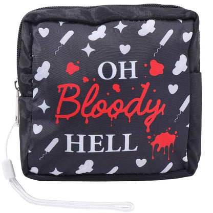 Black Period Bag Pouch Sanitary Napkin Storage Bag Oh Bloody Hell Pad Pouch Portable Waterproof Feminine Products Travel Storage Organizer First Period Gifts for Women Ladies Daily Use