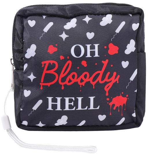 Black Period Bag Pouch Sanitary Napkin Storage Bag Oh Bloody Hell Pad Pouch Portable Waterproof Feminine Products Travel Storage Organizer First Period Gifts for Women Ladies Daily Use
