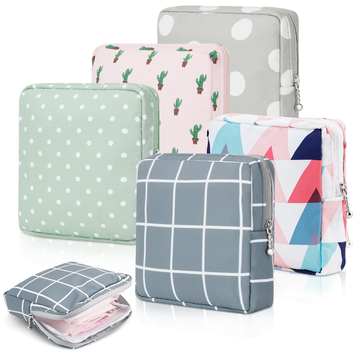 RETON 5 Pcs Sanitary Napkin Storage Bag, Portable Period Bag Period Pouch for Panty Liners Tampons Sanitary Pads, Menstrual Pad Bag Feminine Menstruation First Period Bags for Young Girls Women
