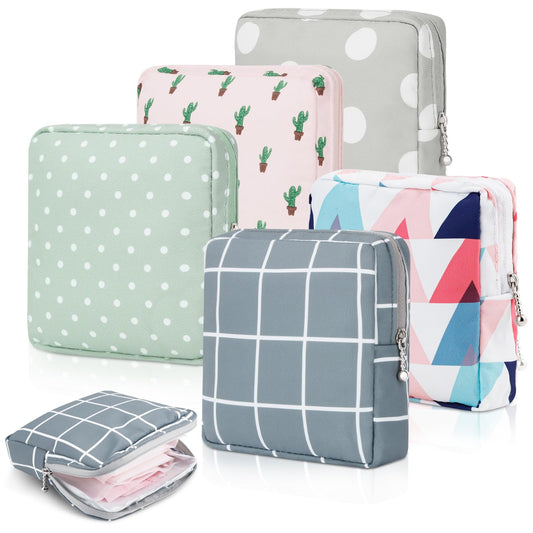 RETON 5 Pcs Sanitary Napkin Storage Bag, Portable Period Bag Period Pouch for Panty Liners Tampons Sanitary Pads, Menstrual Pad Bag Feminine Menstruation First Period Bags for Young Girls Women