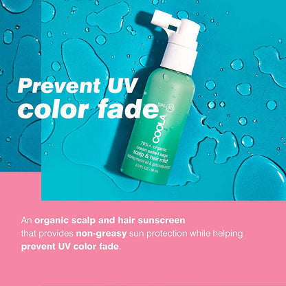 COOLA Organic Scalp Spray & Hair Sunscreen Mist with SPF 30, Dermatologist Tested Hair Care for Daily Protection, Vegan and Gluten Free, Ocean Salted Sage, 2 Fl Oz