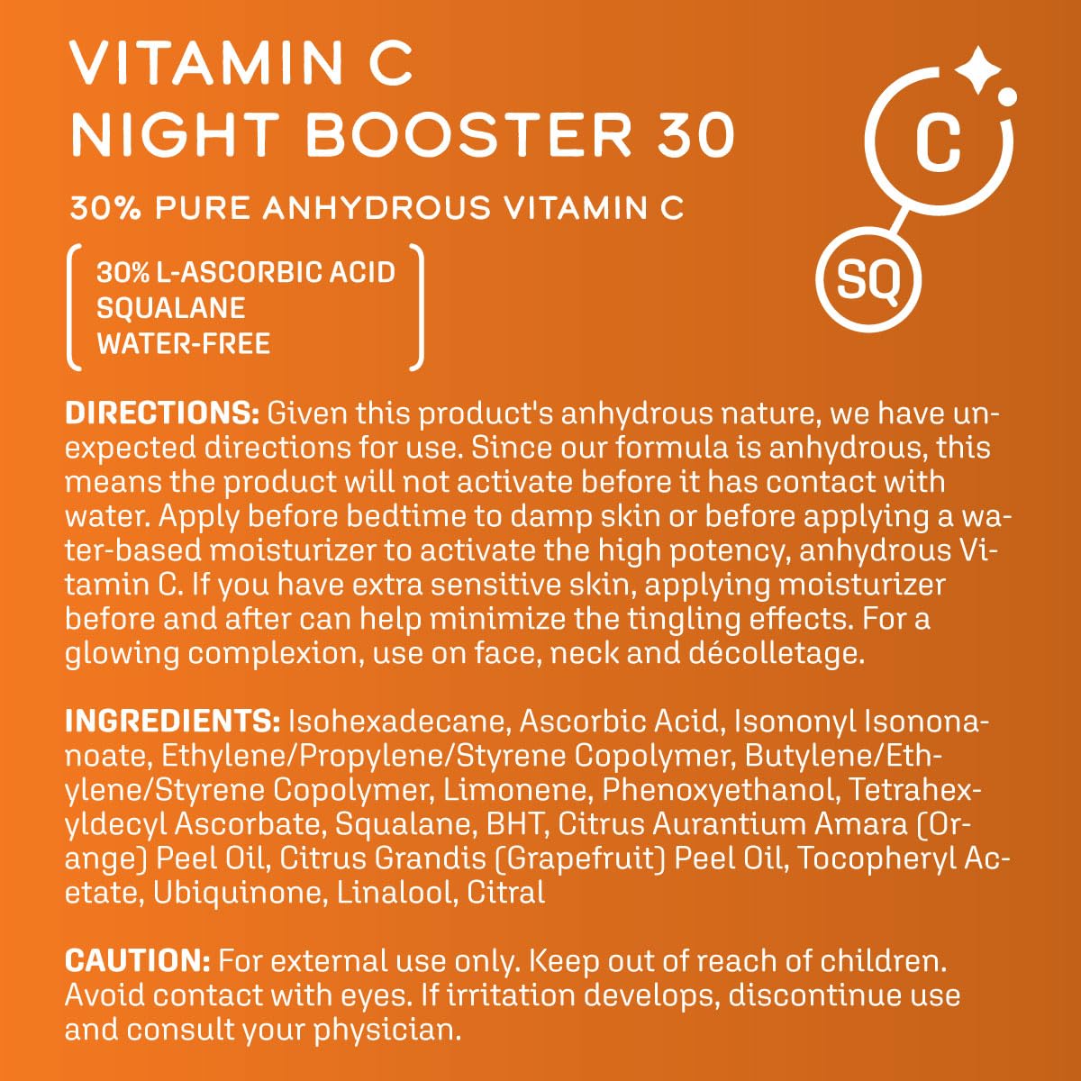 DCL Skincare Vitamin C Night Booster 30, 30% L-Ascorbic Acid for Overnight Collagen Support, 1 fl oz