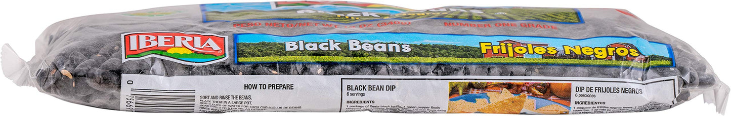 Iberia Black Beans, 12 Ounce (Pack of 24) Dry Beans, Bulk Dry Black Beans Bag, Fiber & Protein Source, Farm Fresh# 1 Grade Black Beans