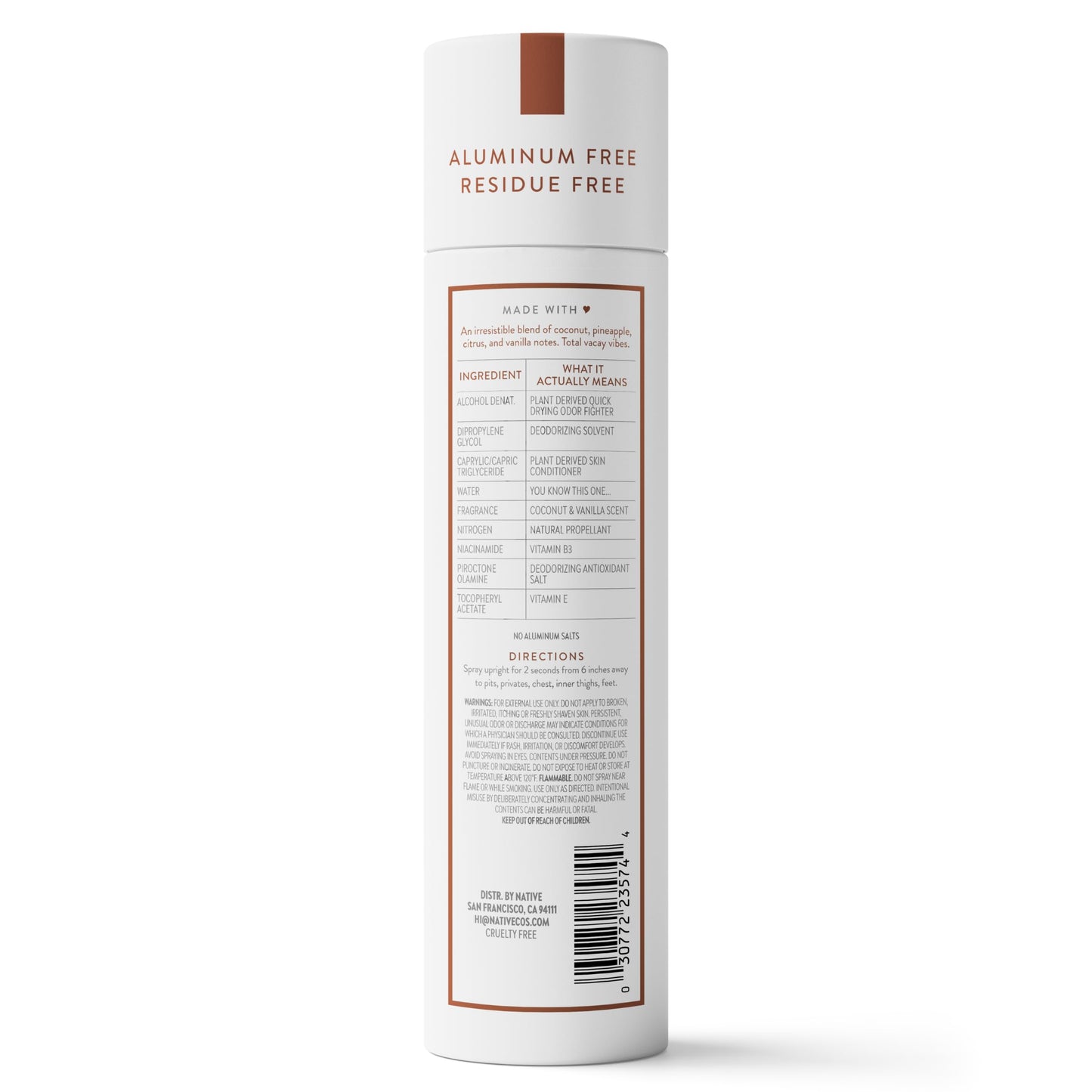 Native Whole Body Deodorant Spray, Coconut & Vanilla, 72 Hour Odor Control, Aluminum Free, No Chemical Propellant, Contains Naturally Derived Ingredients, 3.5 oz