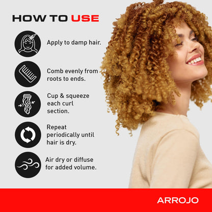 Arrojo Curl Defining Gel – Moisture-Rich, Firm Hold Wavy & Curly Hair Gel - Paraben-Free & Sulfate Free & Cruelty-Free Frizz & Heat Damage Protection