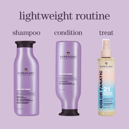 Pureology Hydrate Sheer Conditioner - Lightweight Hydrating Conditioner For Fine or Dry Color-Treated Hair, Silicone-Free & Vegan
