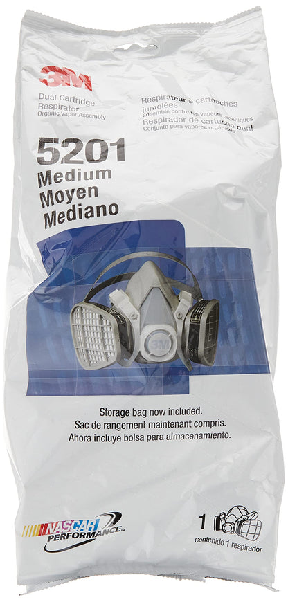 3M 5201 Medium Black Thermoplastic Elastomer Half Mask 5000 Series Disposable Air Purifying Respirator with 4 Point Harness, English, 15.34 Fl. Oz, Plastic, 18.5" x 13.7" x 13.7"