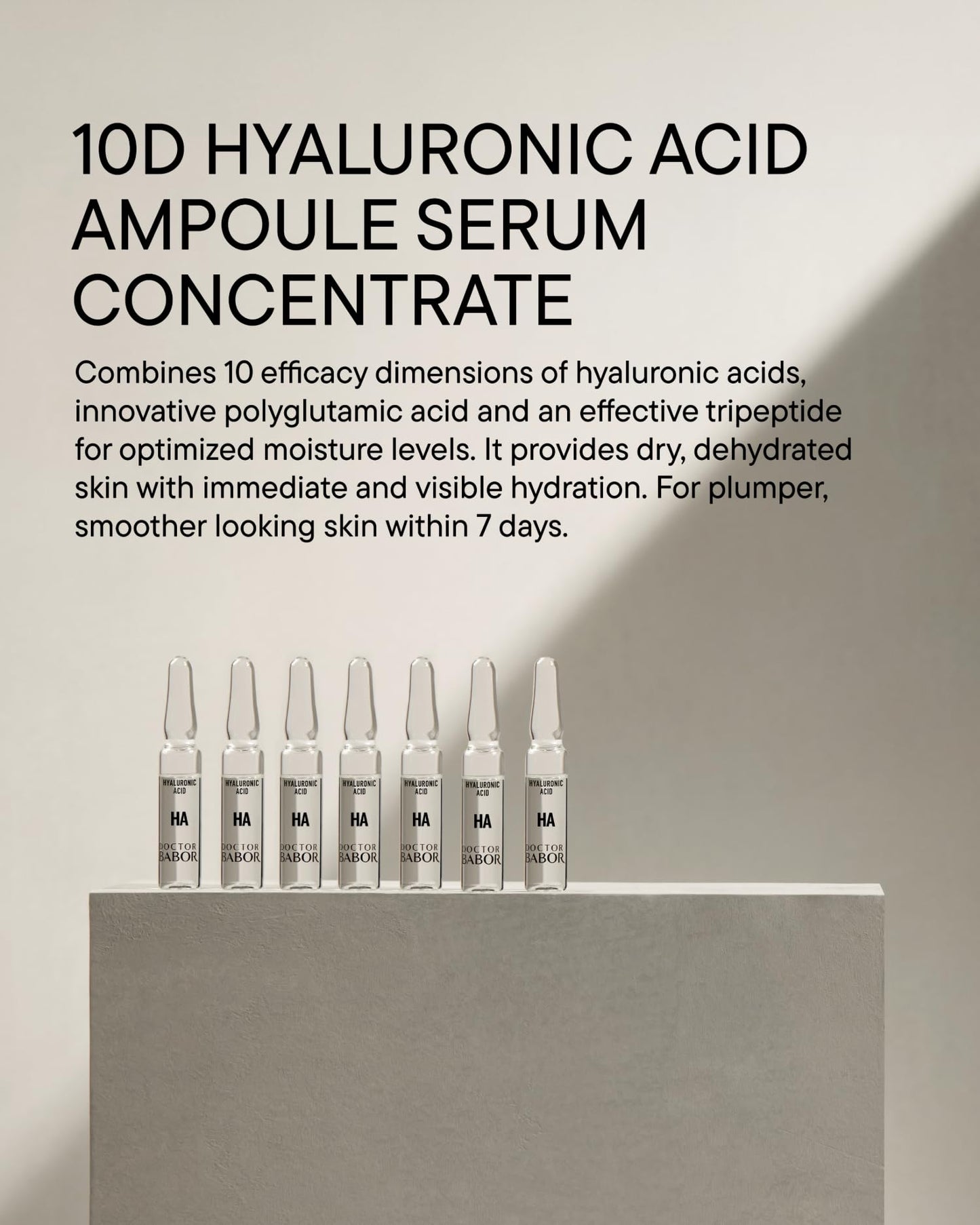DOCTOR BABOR 10D Hyaluronic Acid Ampoule Serum Concentrate, 7-day Moisture Treatment, Plumper Fresher Complexion with Intensive Moisture, Minimize Wrinkles, Radiantly Glowing Skin