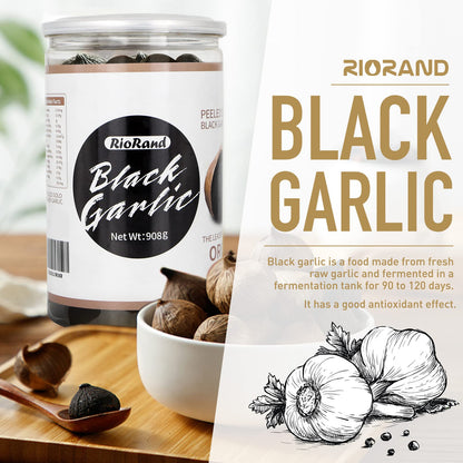 RioRand Black Garlic 908g Whole Peeled, 90-Day Aged 2 Lbs Jar, No Added Preservatives, Ready to Eat