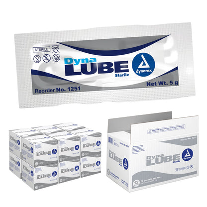 Dynarex DynaLube Lubricating Jelly, Water Soluble and Sterile Lubricant Jelly, Used for Body Orifices, Hinged Instruments and Medical Devices, 1 Case of 864 DynaLube Packets, 5g (12 Boxes of 72)