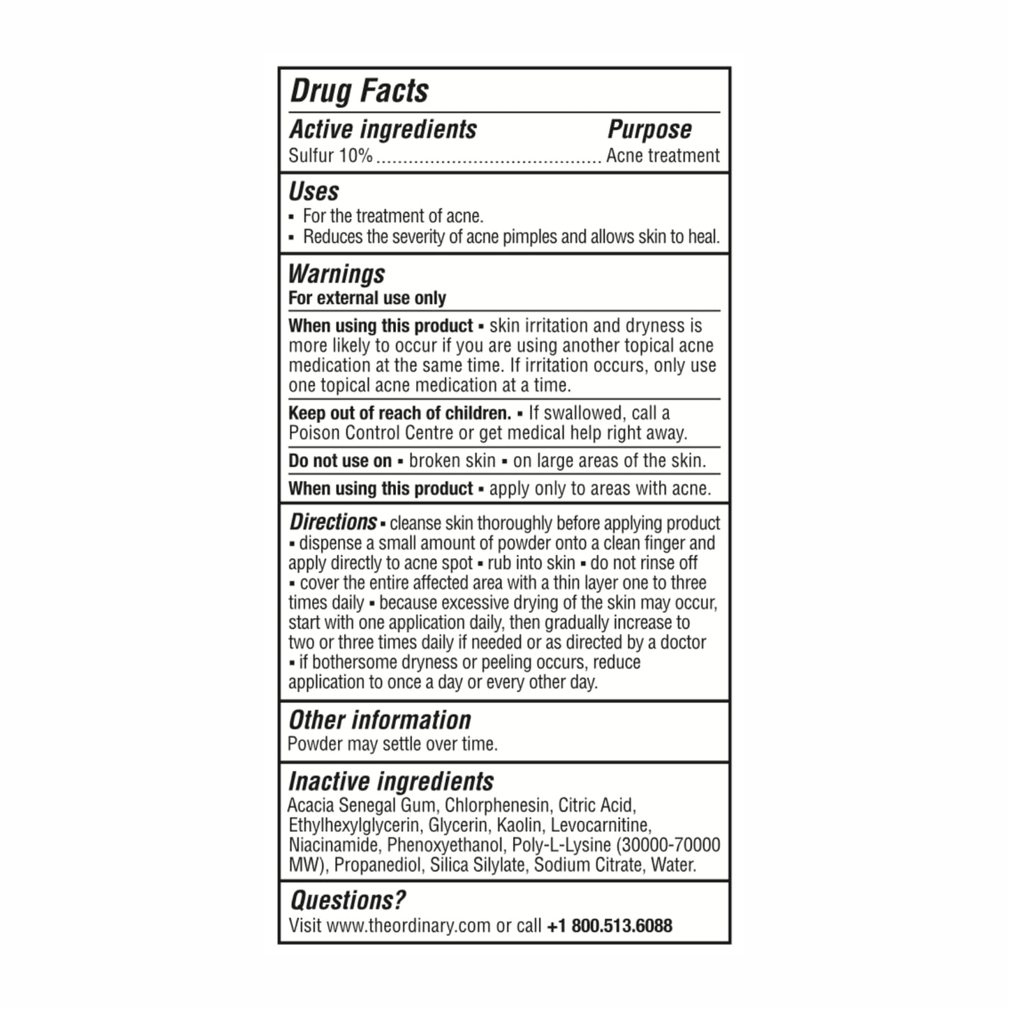 The Ordinary Sulfur 10% Powder-to-Cream Acne Spot Treatment Concentrate, Reduces Pimple Size and Zit Redness, 0.18 Oz