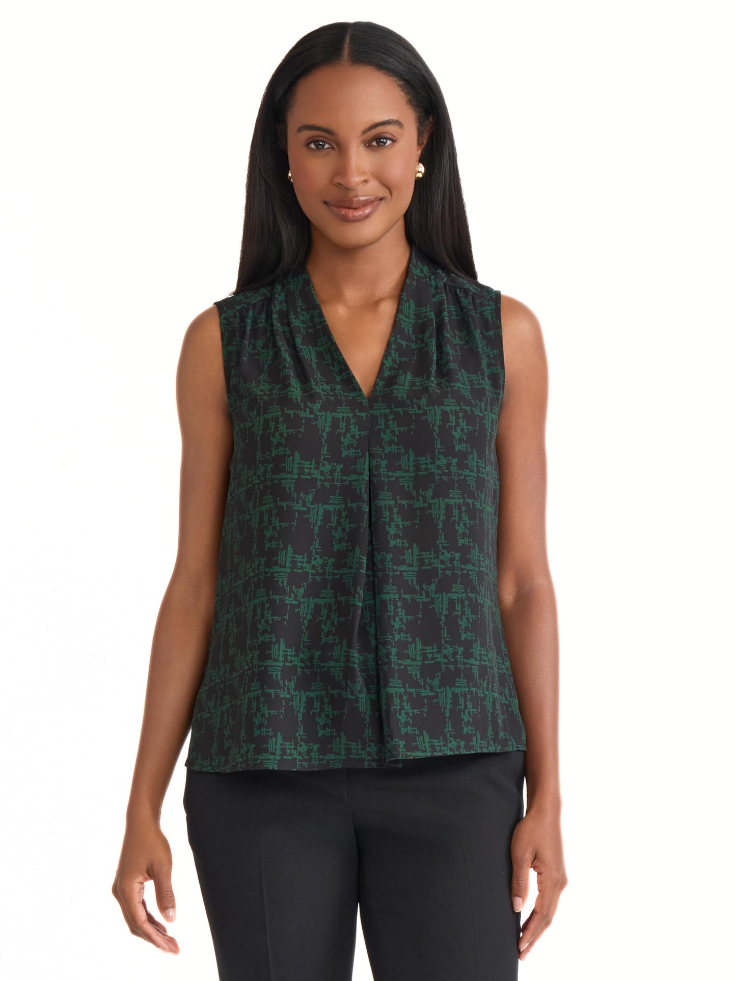 Kasper Women's Sleeveless V-Neck Printed Top