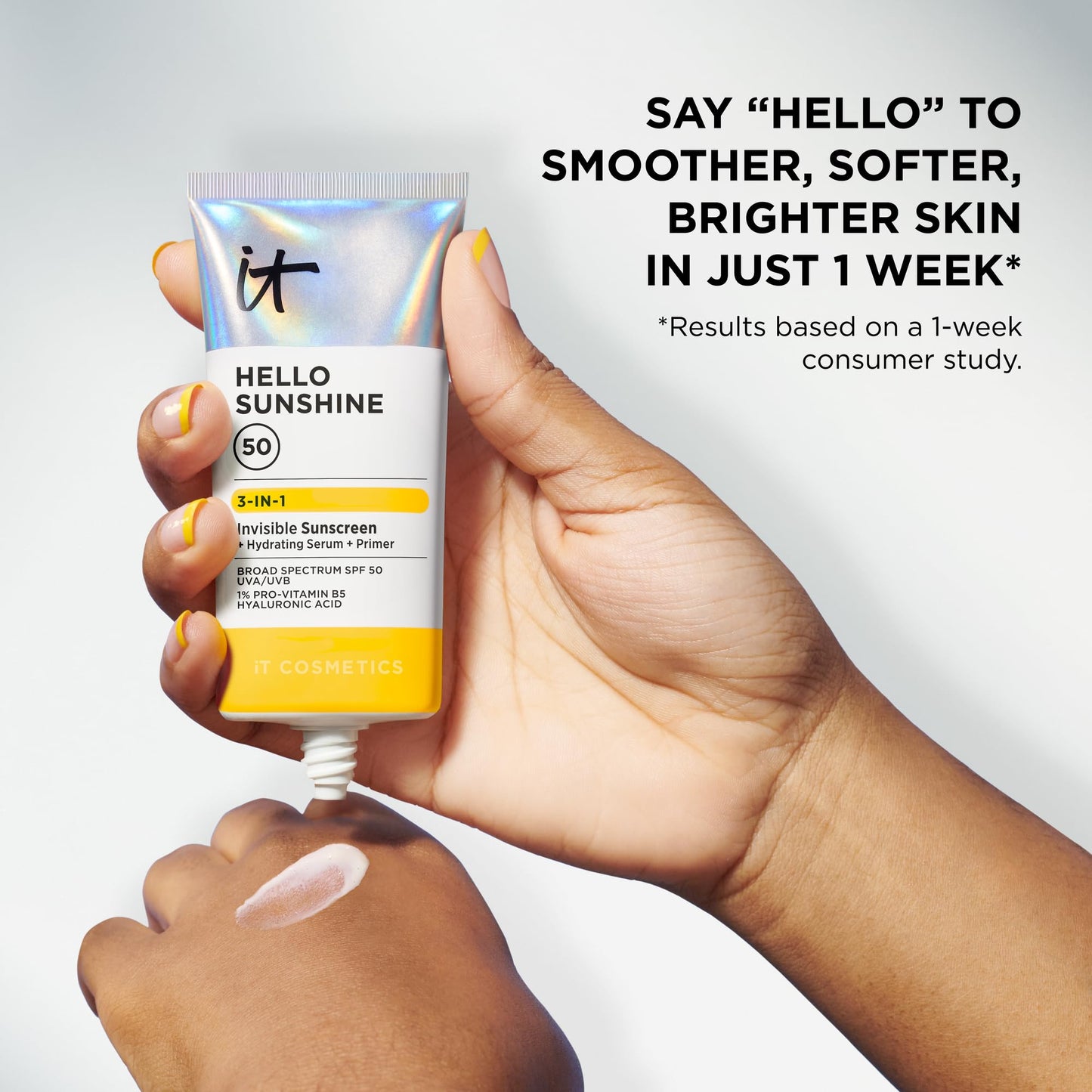 IT Cosmetics Hello Sunshine Invisible Sunscreen for Face SPF 50 - Sunscreen, Hydrating Serum & Makeup Primer - 1% Pro-Vitamin B5 & Hyaluronic Acid - HSA/FSA Eligible - No White Cast