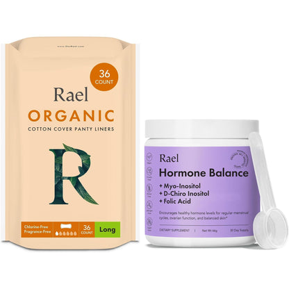 Rael Bundle - Organic Cotton Cover Panty Liners (Long, 36 Count) & Hormone Balance Supplement for Women, Fertility & Ovarian Support (30 Day Supply)
