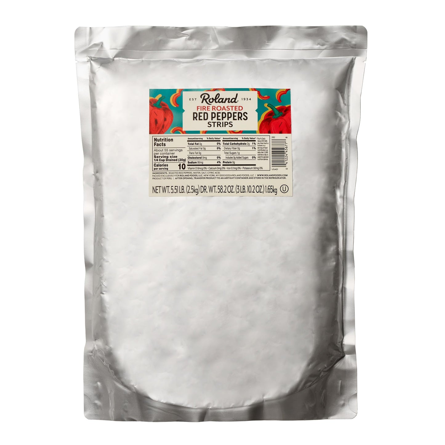 Roland Foods Fire Roasted Red Pepper Strips, Specialty Imported Food, 5.51 Pound, Pack of 1