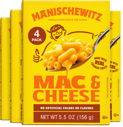 Manischewitz Kosher Mac & Cheese, 5.5oz (4 Pack) Made with Real Cheddar Cheese, No Artificial Colors of Flavors, Certified Kosher