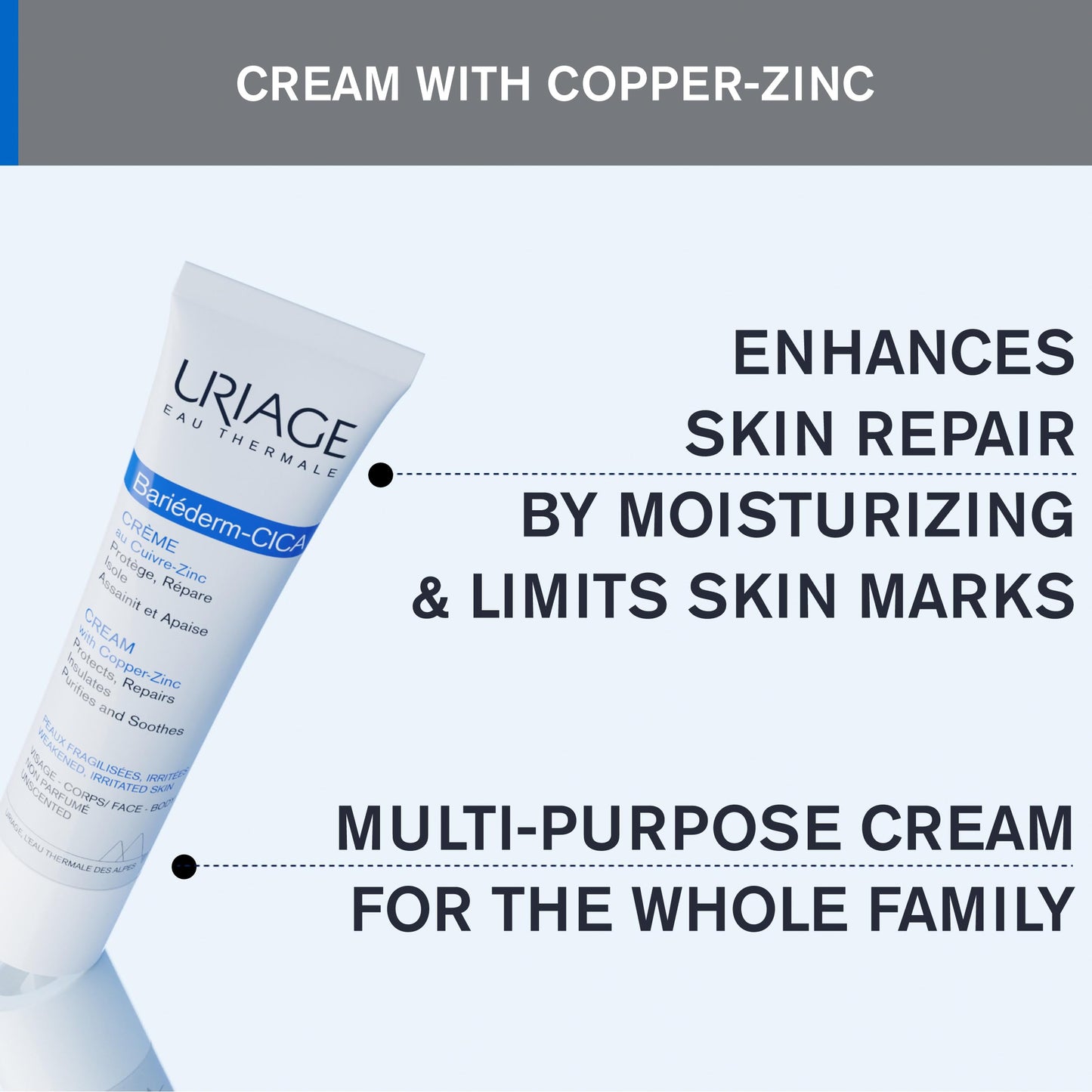 URIAGE Bariéderm-CICA Multi-Purpose Restoring Cream with Copper-Zinc & D-Panthenol | Enhances Skin Repair, For All Ages & Skin Types, Fragrance-Free