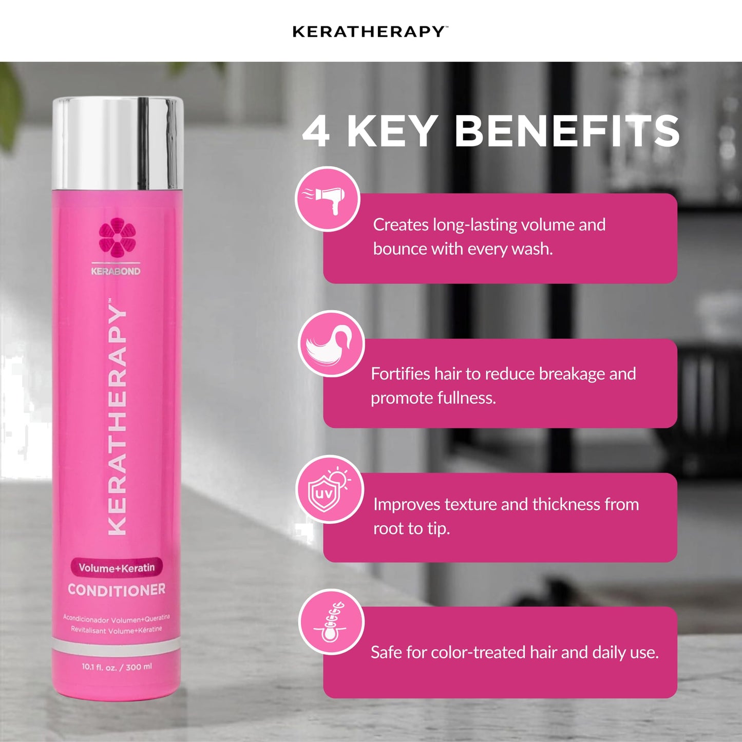 Keratherapy Keratin Infused Volume Conditioner, 10.1 fl. oz., 300 ml - Thin Hair Conditioner for Volume & Thickening - With Hemp Seed Oil, Indian Laurel Extract, Sea Kelp & Hydrolyzed Silk