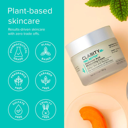 ClarityRx Feel Better Hyaluronic Acid Face Moisturizer, Natural Plant-Based Moisturizing Cream with Jojoba Oil & Hyaluronic Acid for Hydration, Smooths Dry, Aging Skin, Paraben & Cruelty Free