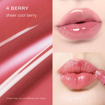 Melixir Vegan Lip Treatment, Sheer Tinted Lip Balm for Instant Hydration & Shine, Moisturizing Lip Gloss, Infused with Vegan Collagen & Jojoba Oil, Cruelty-Free, Korean Skincare-4 Berry(0.5oz/15g)