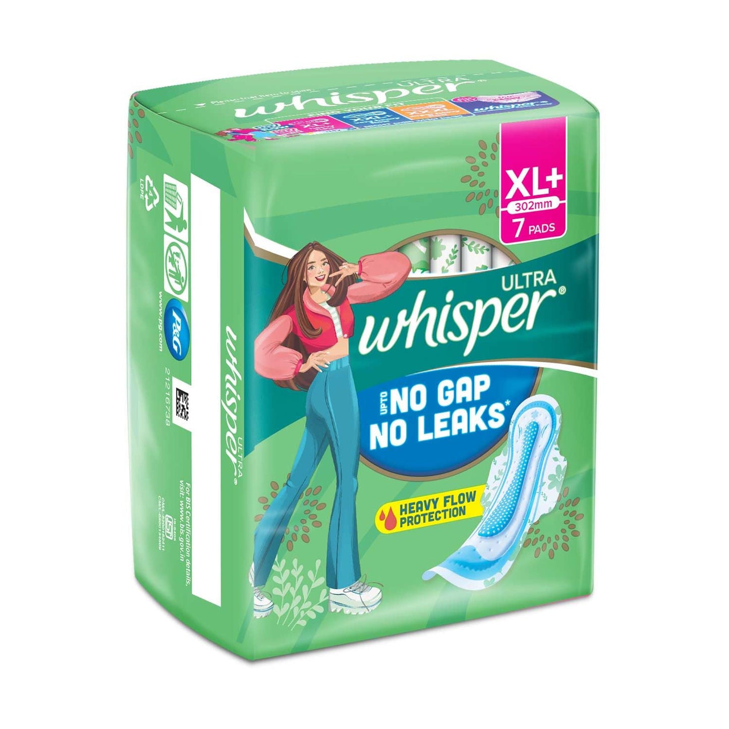 Whisper Ultra Clean XL+ 7 Pads Sanitary Napkins for Women (317mm)