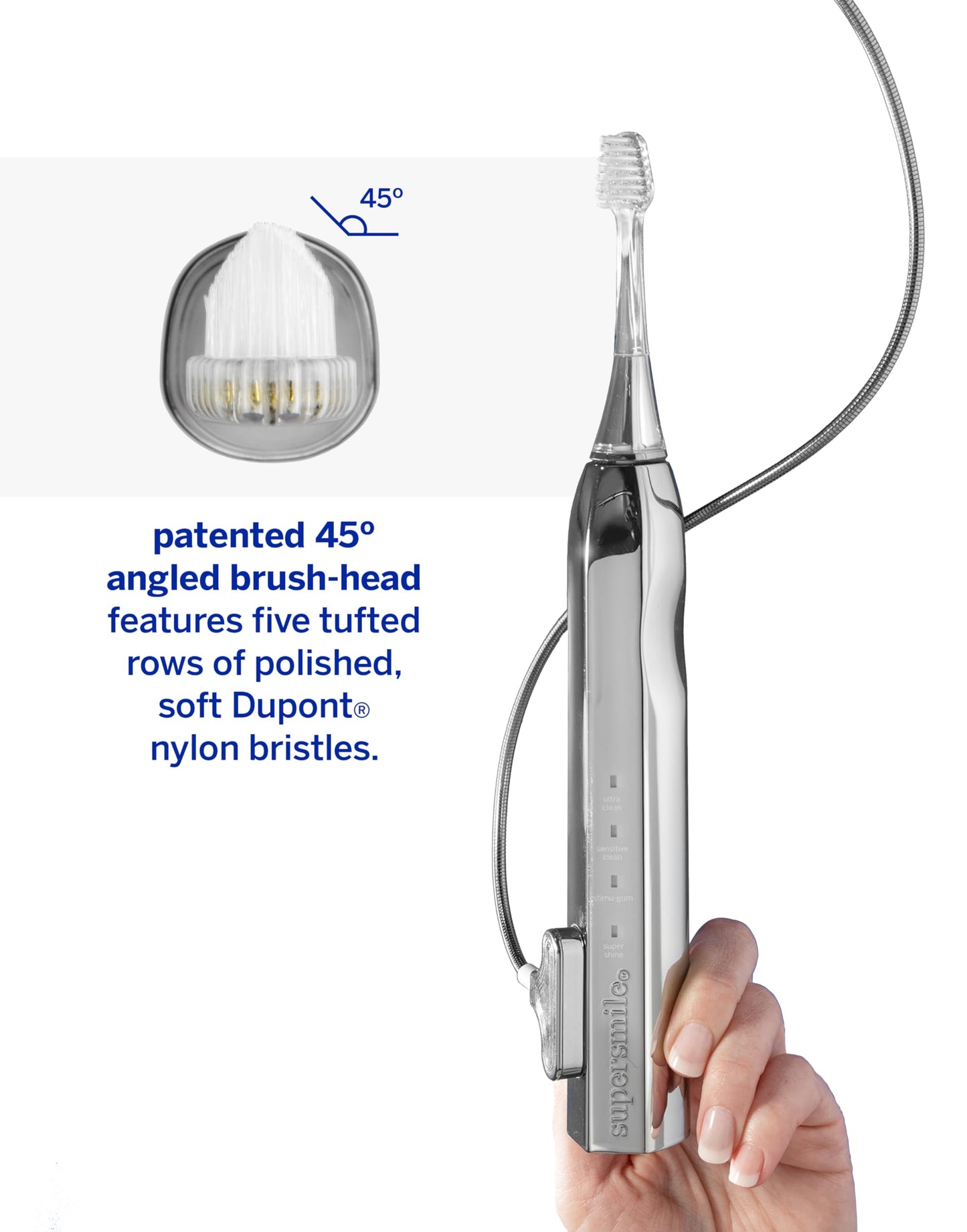 Supersmile Zina45™ Deluxe Sonic Pulse Toothbrush – Rechargeable Electric Brush with Angled Head & Travel Case – for Whiter Teeth and Healthier Gums