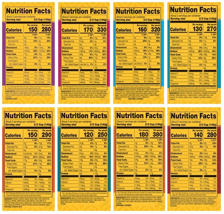 Tasty Bite Variety, Pack of 8, Madras Lentils, Bombay Potatoes, Vegetable Tikka Masala, Channa Masala, 3Bean Madras Lentils, Split Pea & Turmeric Curry, Coconut Squash Dal, Chickpea Coconut and Turmeric Curry