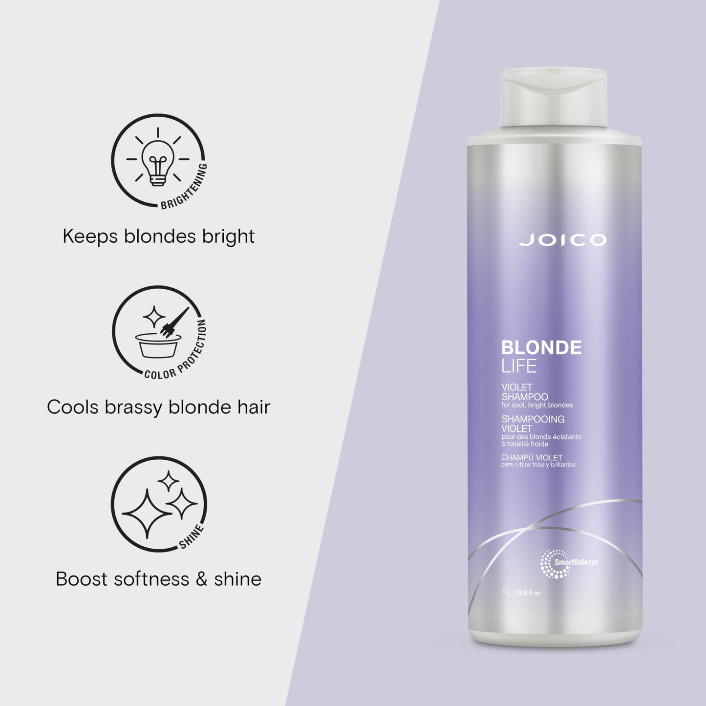 Joico Blonde Life Violet Shampoo | For Cool & Bright Blonde Hair | Neutralize Brassy Tones | Banish Yellow Tones | Boost Shine | Sulfate Free | With Monoi & Tamanu Oil