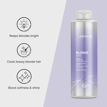 Joico Blonde Life Violet Shampoo | For Cool & Bright Blonde Hair | Neutralize Brassy Tones | Banish Yellow Tones | Boost Shine | Sulfate Free | With Monoi & Tamanu Oil