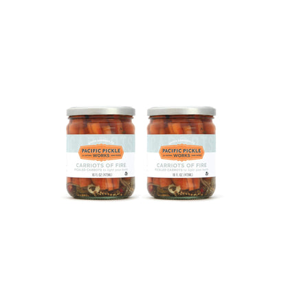 Carriots of Fire - Spicy Pickled Carrot Sticks with Jalapeño - Gourmet Carrots for Snacking - non-GMO, Kosher, Gluten-Free 16 oz (2-pack)