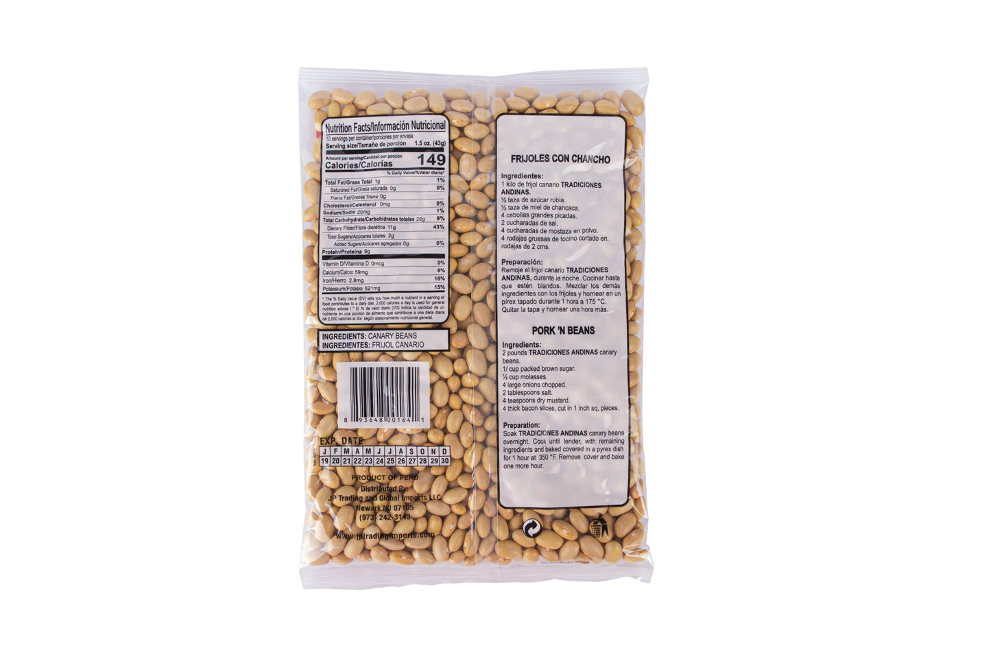 Tradiciones Andinas Canary Beans 15 oz - Frijol Canario, Peruvian Product, Productos de Peru, Dried