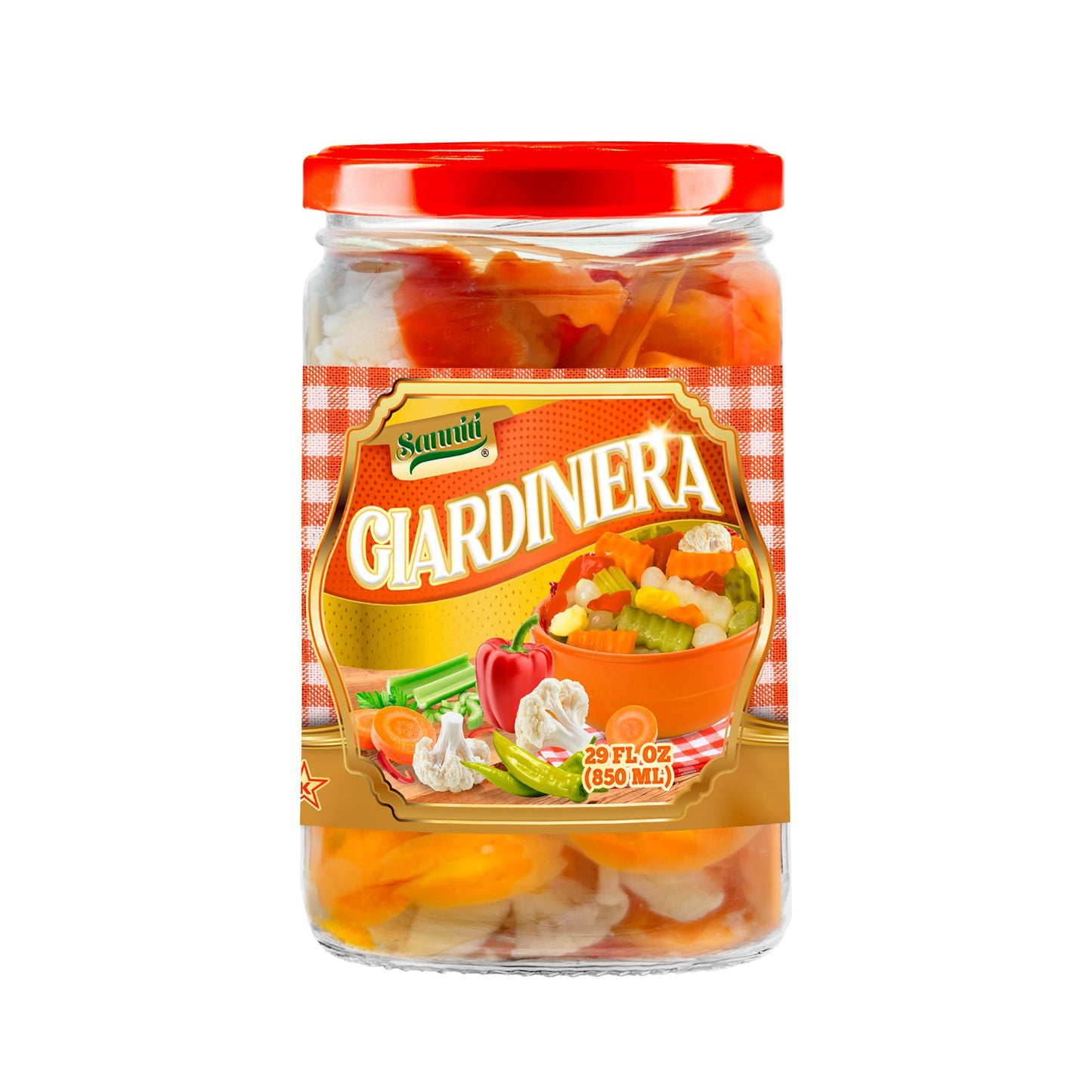 Sanniti Giardiniera | Pickled Mixed Vegetables | Cauliflower, Carrots, Celery, and Peppers | Kosher, 29 oz