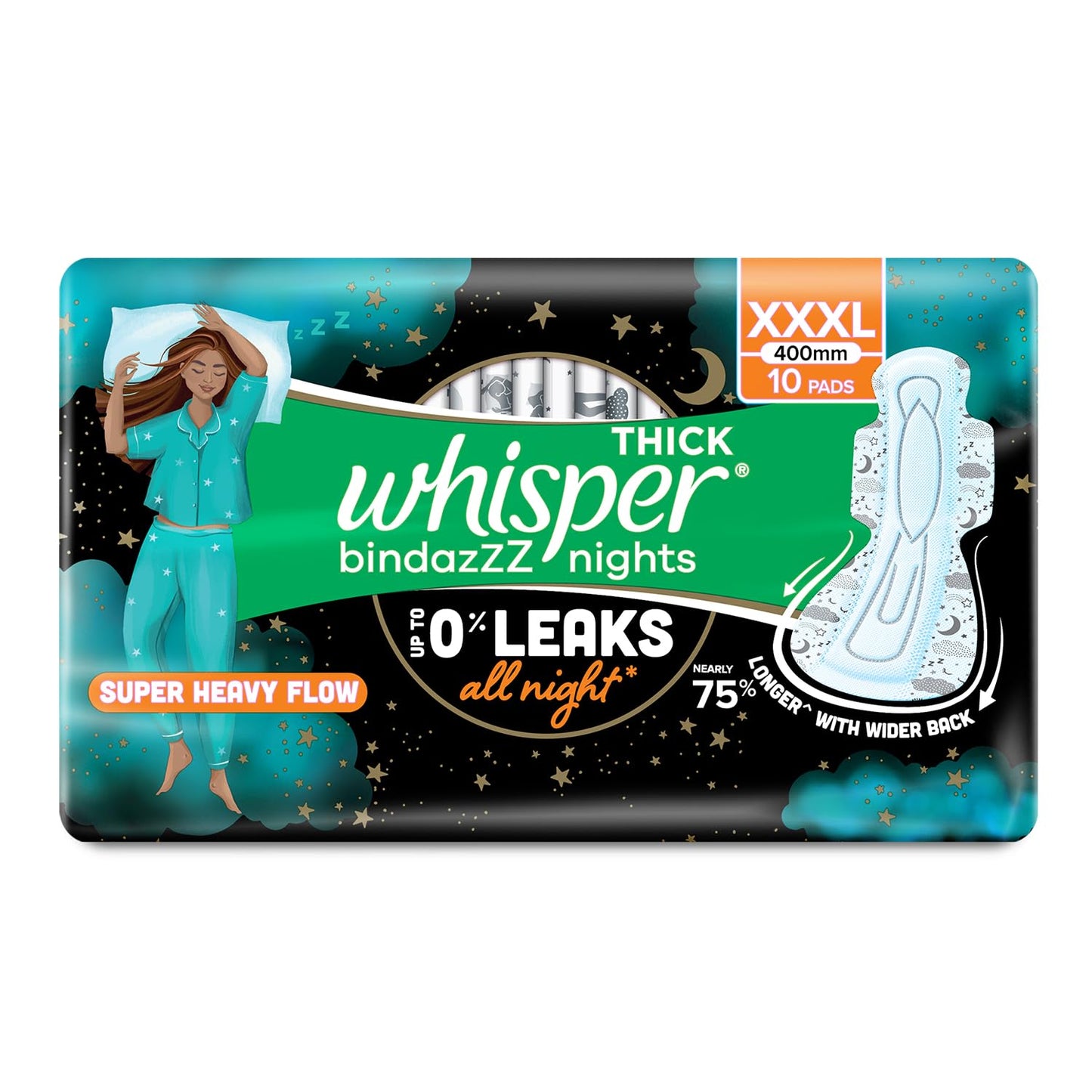 Whisper Ultra Nights Sanitary Pads XXXL Wings 10 Pieces Pack