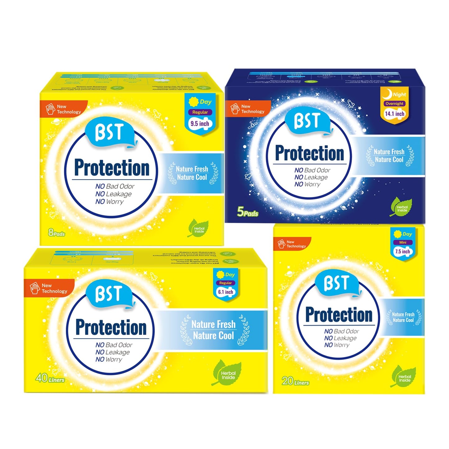 BST Women Tween & Teen Period Kit |73 Pcs Contains 40 Daily Liners, 20 Daily Thin Panty Liners,8 Sanitary Pads and 5 FlowNight Pads with Wings
